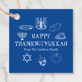 Gelukkig Thanksgivukkah blauwThanksgiving Chanoeka Bedankjes Labels