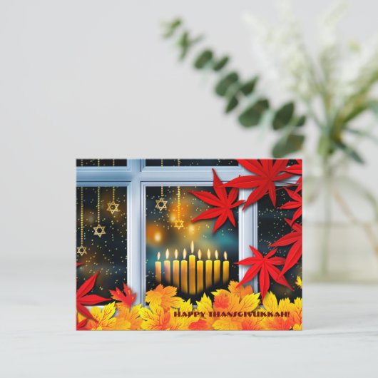 Gelukkig Thanksgivukkah. Hanoeka en Thanksgiving Feestdagenkaart (Staand voorkant)