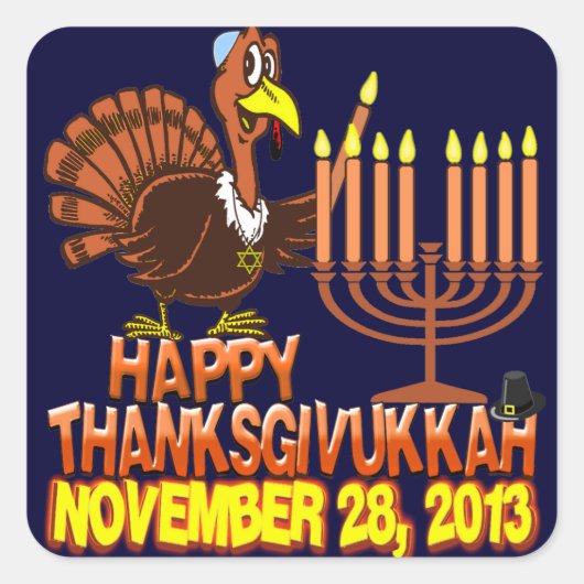 Gelukkig Thanksgivukkah Thankgiving Chanoeka 2013 Vierkante Sticker (Voorkant)