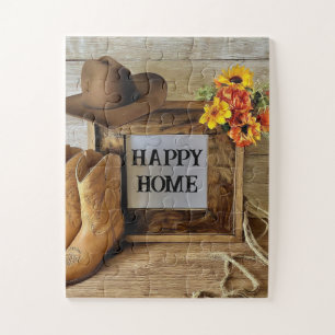 Gelukkig thuis Cowgirl Cowboy stijl met cowboylaar Legpuzzel