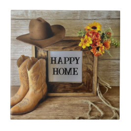 Gelukkig thuis Cowgirl Cowboy stijl met cowboylaar Tegeltje