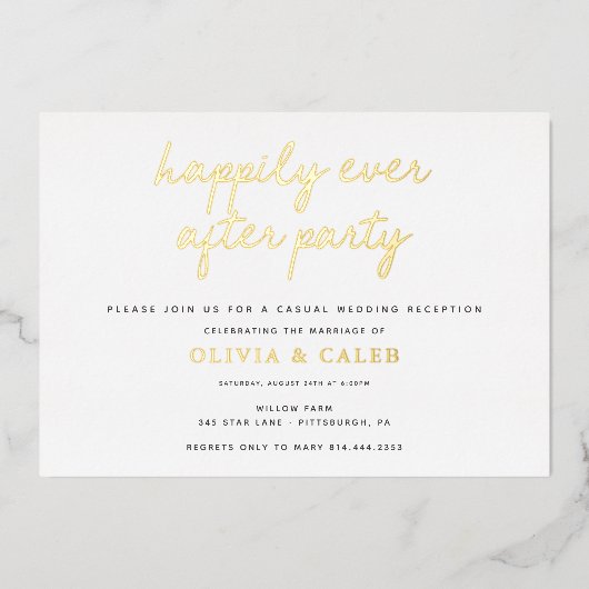 Gelukkig tot het einde der tijden bruiloftsrecepti folie uitnodiging (Voorkant)