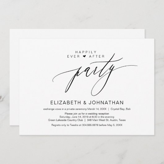 Gelukkig tot het einde der tijden elopement-feest, kaart (Voorkant / Achterkant)