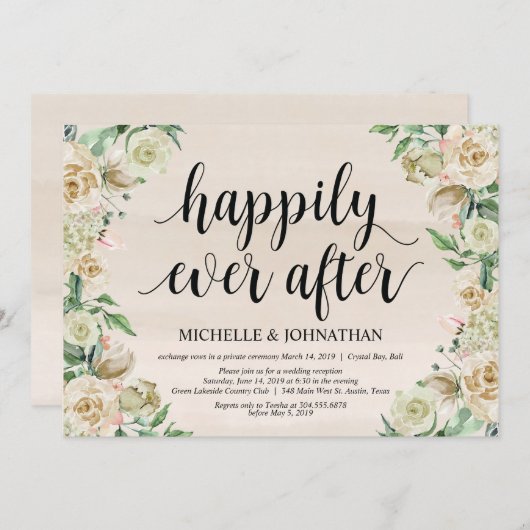 Gelukkig tot het einde, uitnodiging voor elopement (Voorkant / Achterkant)