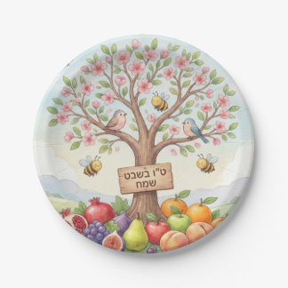 Gelukkig Tu B'Shevat – Kleurrijke Bloesem & Fruit Papieren Bordje