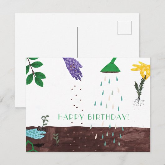 Gelukkig Tuin Seizoen | Tuinier Gelukkige Verjaard Briefkaart (Voorkant / Achterkant)