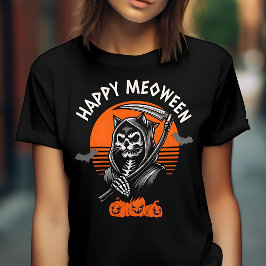 Gelukkig tussendoor Spooky Grim Reaper Cat Hallowe T-shirt