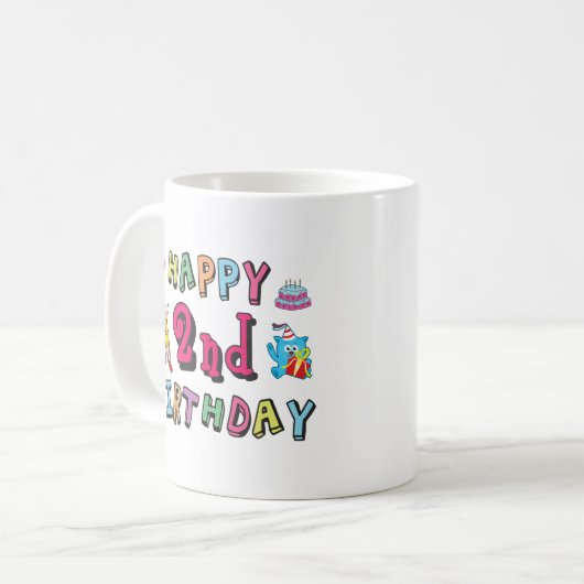 Gelukkig tweede verjaardag. 2 jaar per dag. koffiemok (Voorkant links)