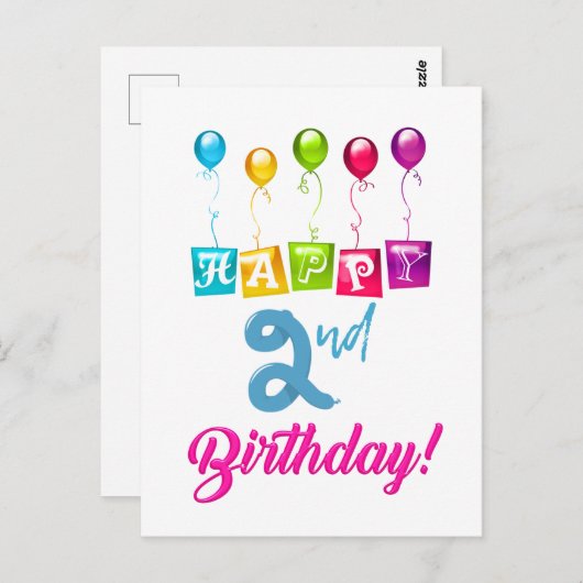 Gelukkig tweede verjaardag briefkaart (Voorkant / Achterkant)