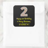 Gelukkig tweede verjaardag en vrolijk kerstfeest,  vierkante sticker (Tas)