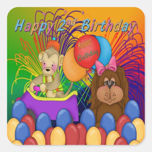 Gelukkig tweede verjaardag vierkante sticker (Voorkant)