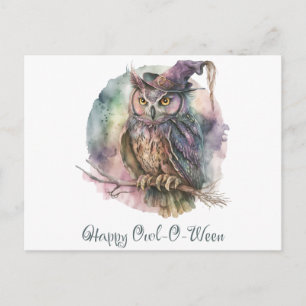 Gelukkig Uil-O-Ween Mystieke Pastel Uil Halloween Feestdagenkaart