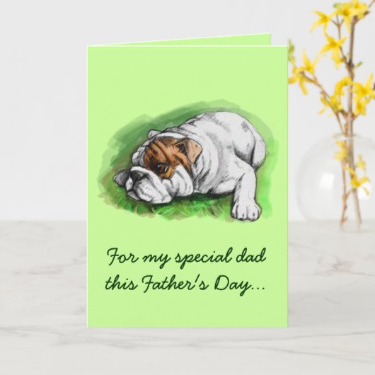 Gelukkig Vaderdag: Buldog Kaart (Gele Bloem)