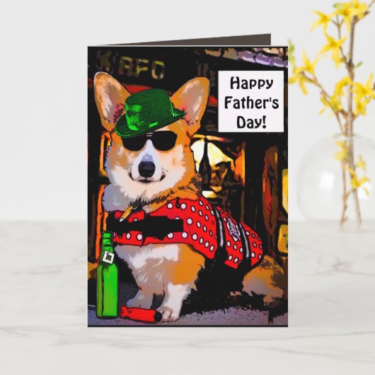 Gelukkig Vaderdag Corgi Kaart (Gele Bloem)