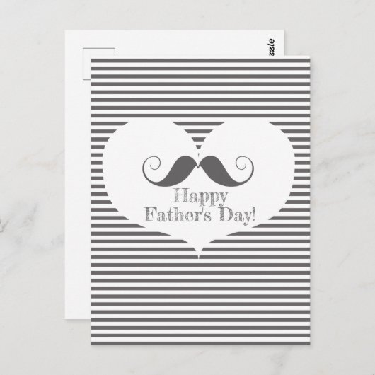 Gelukkig Vaderdag! Fun Mustache & Gray Stripes Briefkaart (Voorkant / Achterkant)