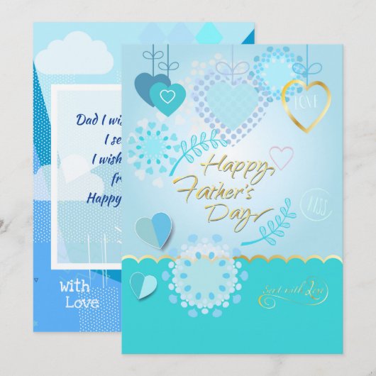 Gelukkig Vaderdag! Moderne blauwe kleur Feestdagenkaart (Voorkant / Achterkant)