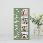 Gelukkig Vakantie 4 Foto Collage kerstgroen Feestdagenkaart (Staand voorkant)