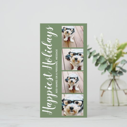 Gelukkig Vakantie 4 Foto Collage kerstgroen Feestdagenkaart (Staand voorkant)
