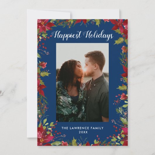 Gelukkig Vakantie Botanische Poinsettia Kerstmis Feestdagenkaart (Voorkant)