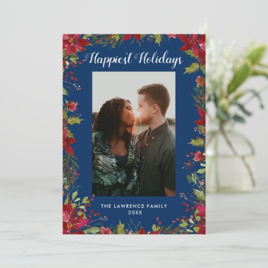 Gelukkig Vakantie Botanische Poinsettia Kerstmis Feestdagenkaart (Staand voorkant)