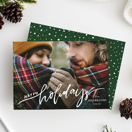 Gelukkig Vakantie Handlettering Script Overlay Fot Feestdagenkaart