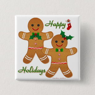 Gelukkig vakantie kerstmannetje van peperkoek jong vierkante button 5,1 cm