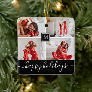 Gelukkig Vakantie Modern Familie Fotocollage Monog Keramisch Ornament