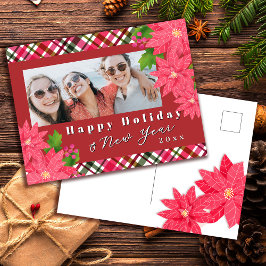 Gelukkig vakantie nieuwjaar poinsettia foto rood  feestdagenkaart