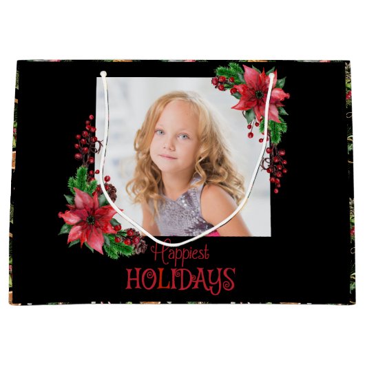 Gelukkig Vakantie Poinsettia Kerstmis Groot Cadeauzakje (Voorkant)