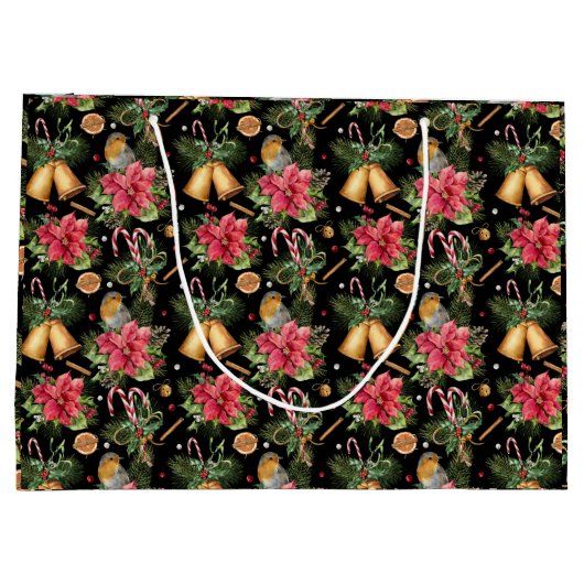 Gelukkig Vakantie Poinsettia Kerstmis Groot Cadeauzakje (Achterkant)