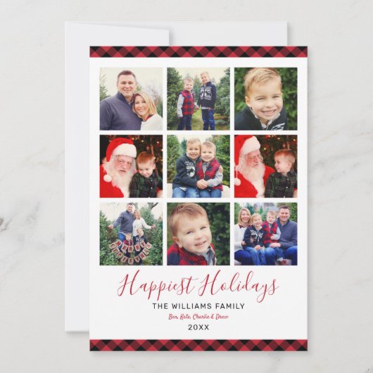 Gelukkig Vakantie Rood Geplakt Foto Collage Feestdagenkaart (Voorkant)