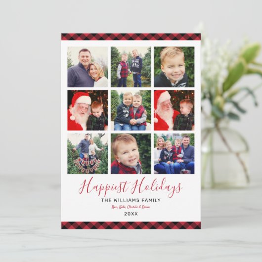 Gelukkig Vakantie Rood Geplakt Foto Collage Feestdagenkaart (Staand voorkant)