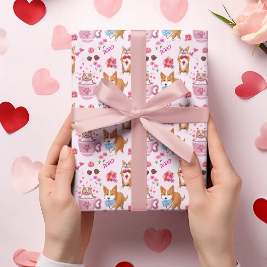 Gelukkig Valentijns Corgi-dagpatroon Cadeaupapier