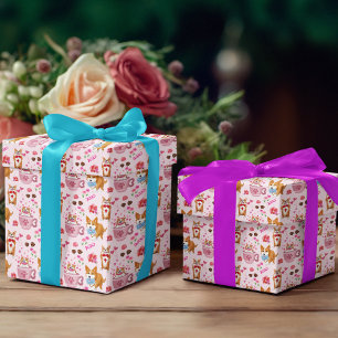 Gelukkig Valentijns Corgi-dagpatroon Inpakpapier Vel
