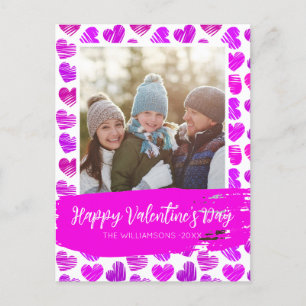 Gelukkig Valentijns Modern Paars Roze Hart Foto Feestdagenkaart