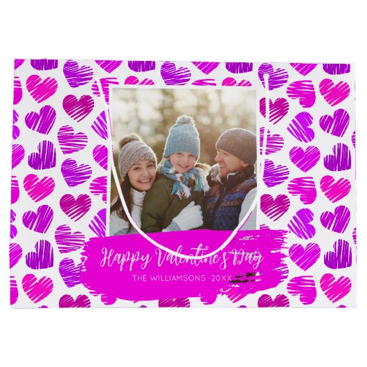 Gelukkig Valentijns Modern Paars Roze Hart Foto Groot Cadeauzakje (Achterkant)