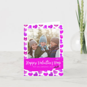 Gelukkig Valentijns Moderne Paarse Roze Harten Fot Feestdagen Kaart