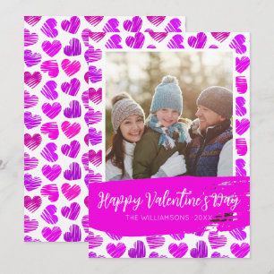 Gelukkig Valentijns Moderne Paarse Roze Harten Fot Feestdagenkaart