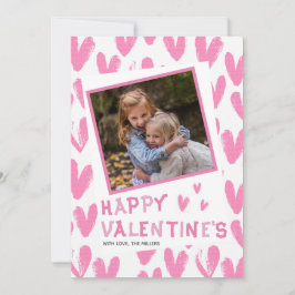 Gelukkig Valentijns Pink Harten Foto Familie Feestdagenkaart