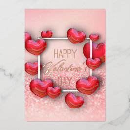 Gelukkig Valentijnsdag 3D Red Hearts Glitter Folie Feestdagenkaart
