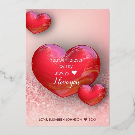 Gelukkig Valentijnsdag 3D Red Hearts Glitter Folie Feestdagenkaart (Achterkant)