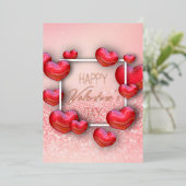 Gelukkig Valentijnsdag 3D Red Hearts Glitter Folie Feestdagenkaart (Staand Voorkant)