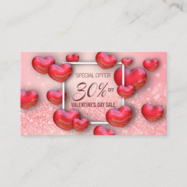Gelukkig Valentijnsdag 3D Red Hearts Glitter Kortingskaartje