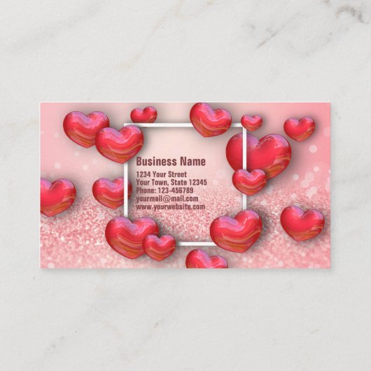 Gelukkig Valentijnsdag 3D Red Hearts Glitter Kortingskaartje (Achterkant)