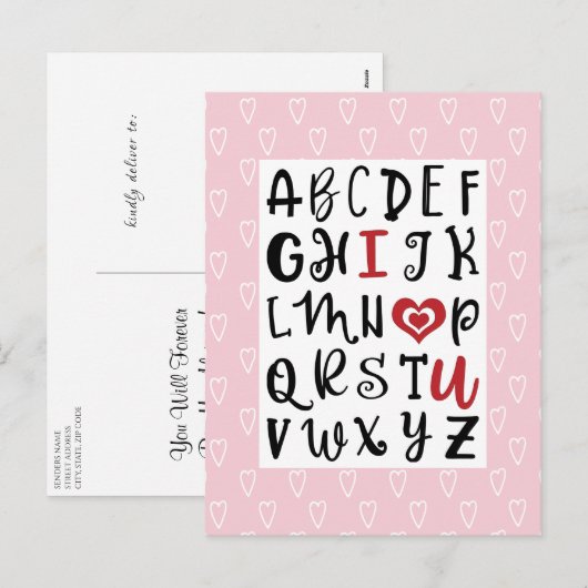 Gelukkig Valentijnsdag | Alphabet I ❤ U Romantic Feestdagenkaart (Voorkant / Achterkant)