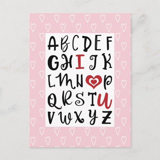Gelukkig Valentijnsdag | Alphabet I ❤ U Romantic Feestdagenkaart (Voorkant)
