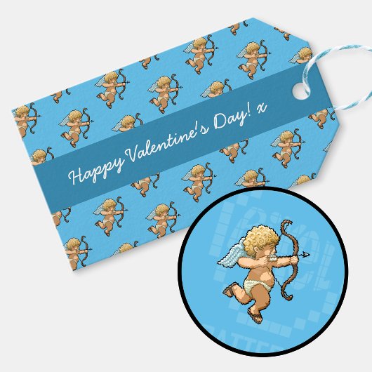 Gelukkig Valentijnsdag Cupido Romantisch Pixel Pat Cadeaulabel