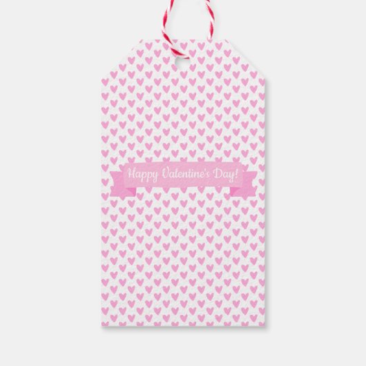 Gelukkig Valentijnsdag | Cute Pink Hearts Pattern Cadeaulabel (Achterkant)