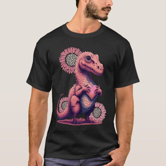 Gelukkig Valentijnsdag Dinosaur met Leopard Sunflo T-shirt (Voorkant)