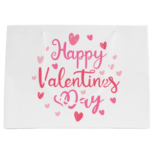 Gelukkig Valentijnsdag Elegant Script Pink Hearts Groot Cadeauzakje (Voorkant)